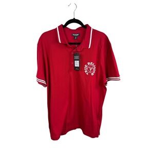 True Religion Polo Shirt Mens Large Red Embroidered Logo Tipped‎ Collar Pique